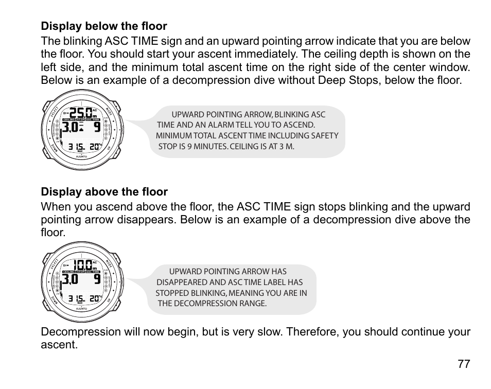 Display below the floor, Display above the floor | SUUNTO D4i User Manual | Page 76 / 122