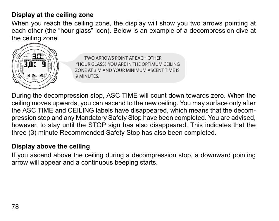Display at the ceiling zone, Display above the ceiling | SUUNTO D4i User Manual | Page 77 / 122