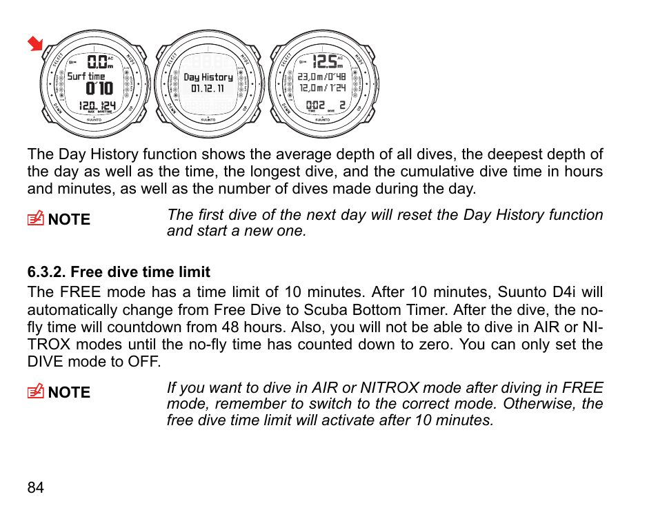 Free dive time limit | SUUNTO D4i User Manual | Page 83 / 122