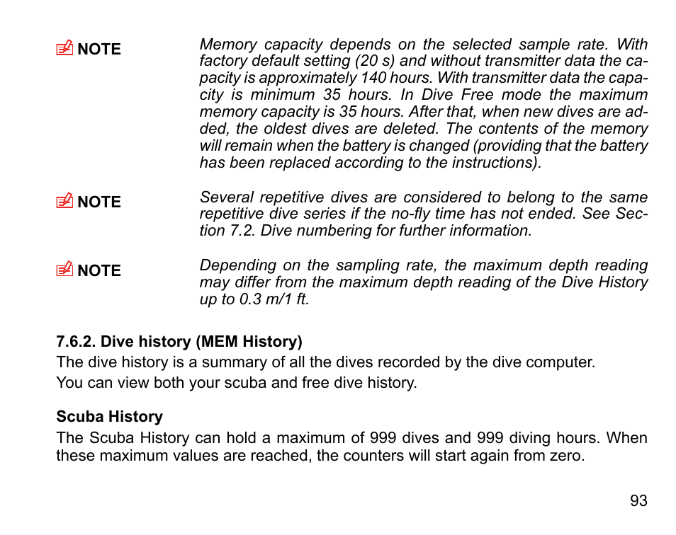 Dive history (mem history), Scuba history | SUUNTO D4i User Manual | Page 92 / 122