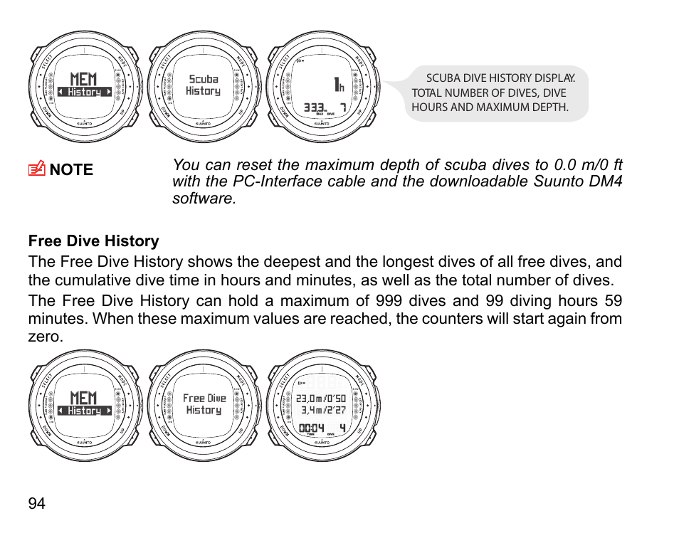 Free dive history | SUUNTO D4i User Manual | Page 93 / 122