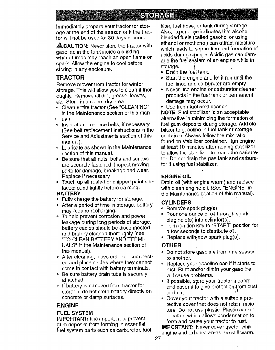 Engine oil, Cylinders | Craftsman 917.27103 User Manual | Page 27 / 60