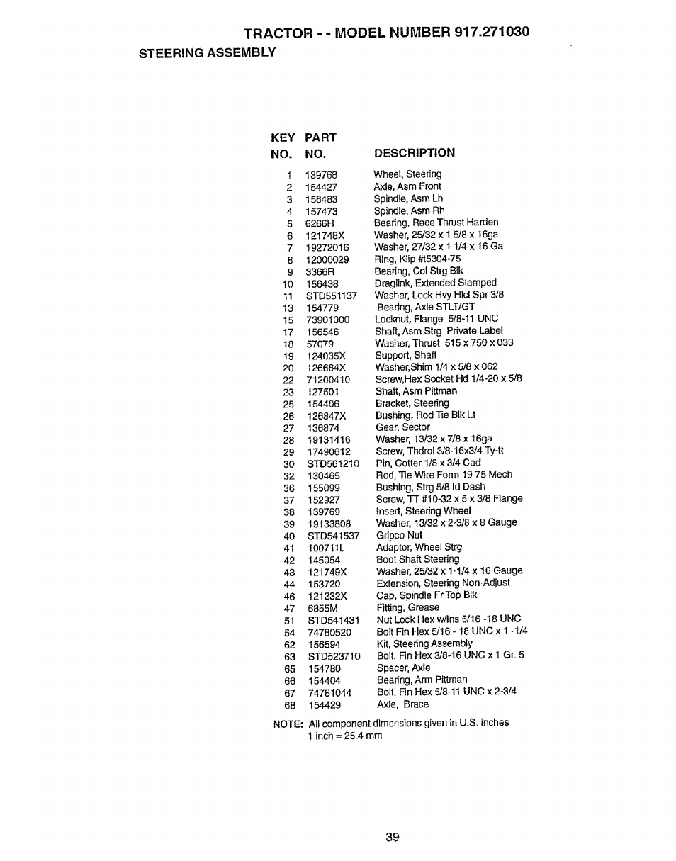 Key part no. no. description | Craftsman 917.27103 User Manual | Page 39 / 60