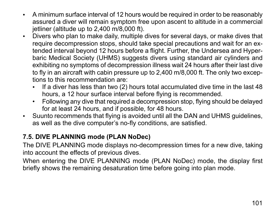 Dive planning mode (plan nodec) | SUUNTO D6I User Manual | Page 100 / 135