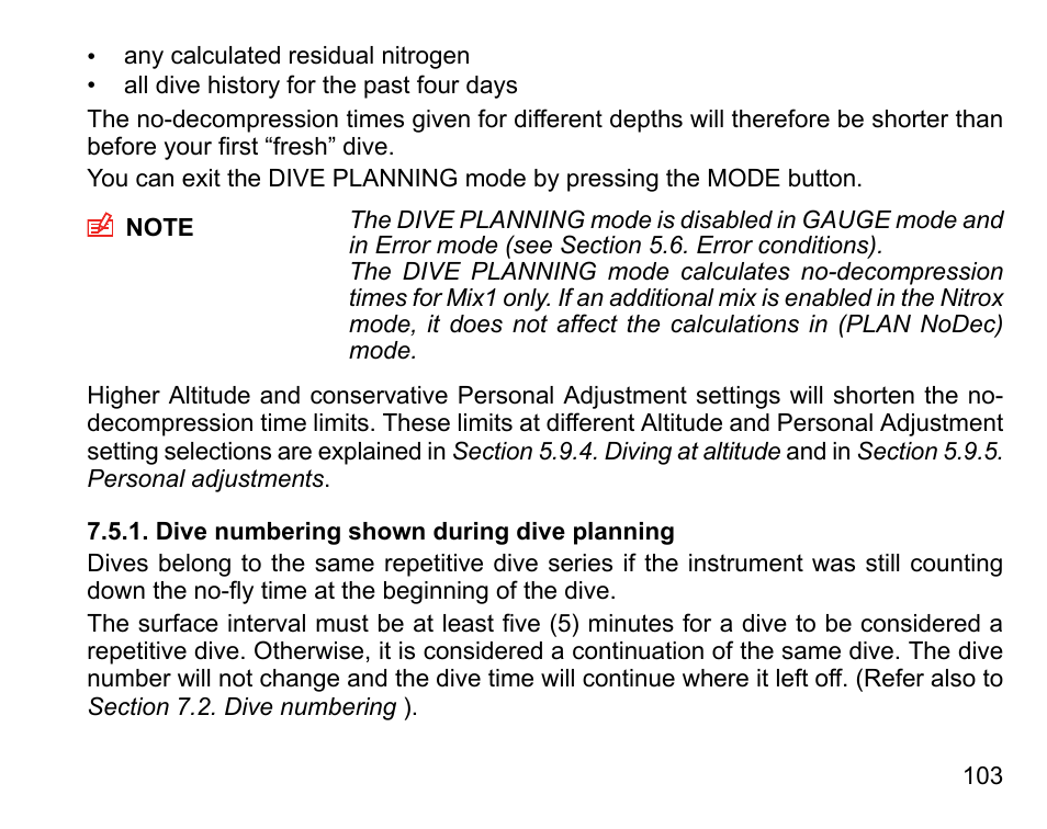 Dive numbering shown during dive planning | SUUNTO D6I User Manual | Page 102 / 135