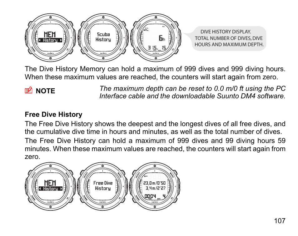 Free dive history | SUUNTO D6I User Manual | Page 106 / 135