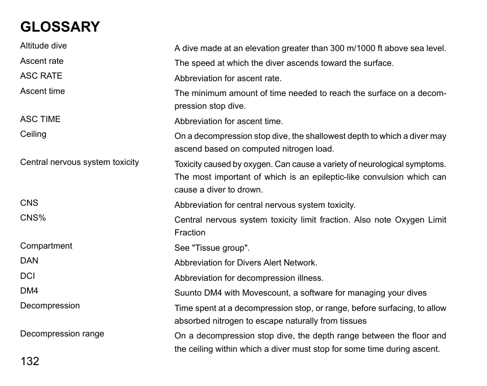 Glossary | SUUNTO D6I User Manual | Page 131 / 135