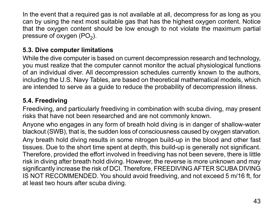 Dive computer limitations, Freediving, 43 5.4. freediving | SUUNTO D6I User Manual | Page 42 / 135