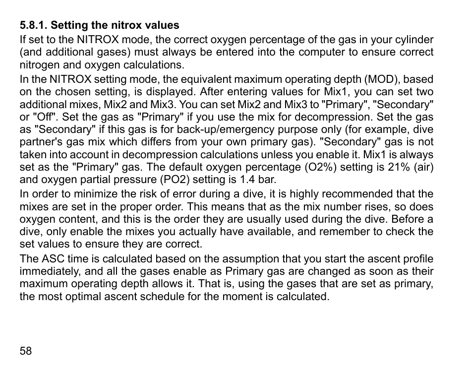 Setting the nitrox values | SUUNTO D6I User Manual | Page 57 / 135