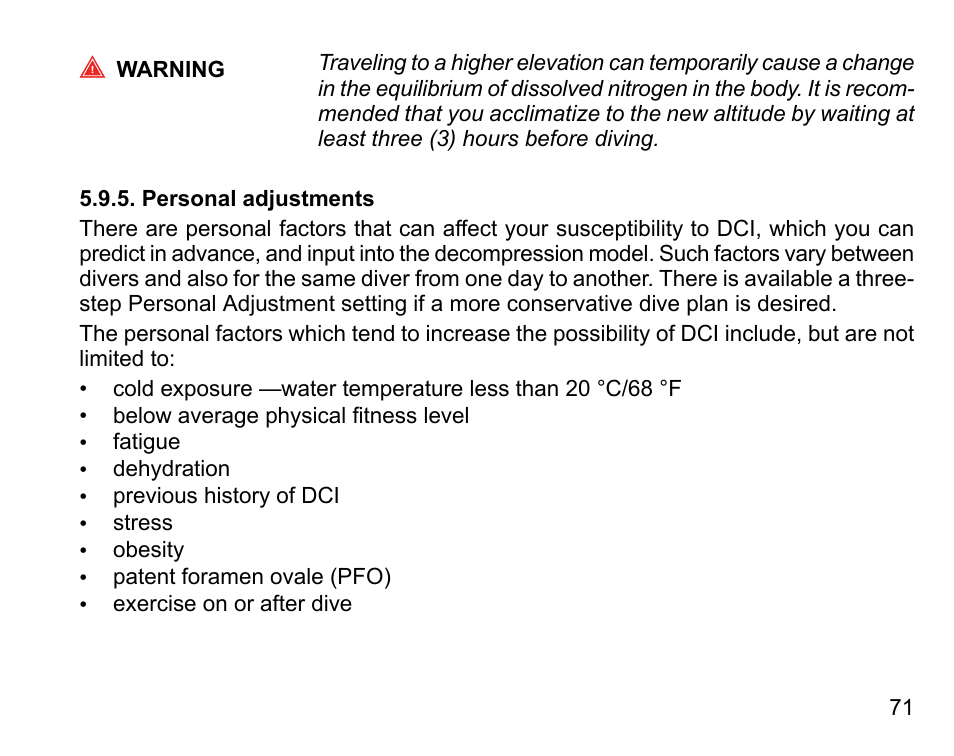 Personal adjustments | SUUNTO D6I User Manual | Page 70 / 135