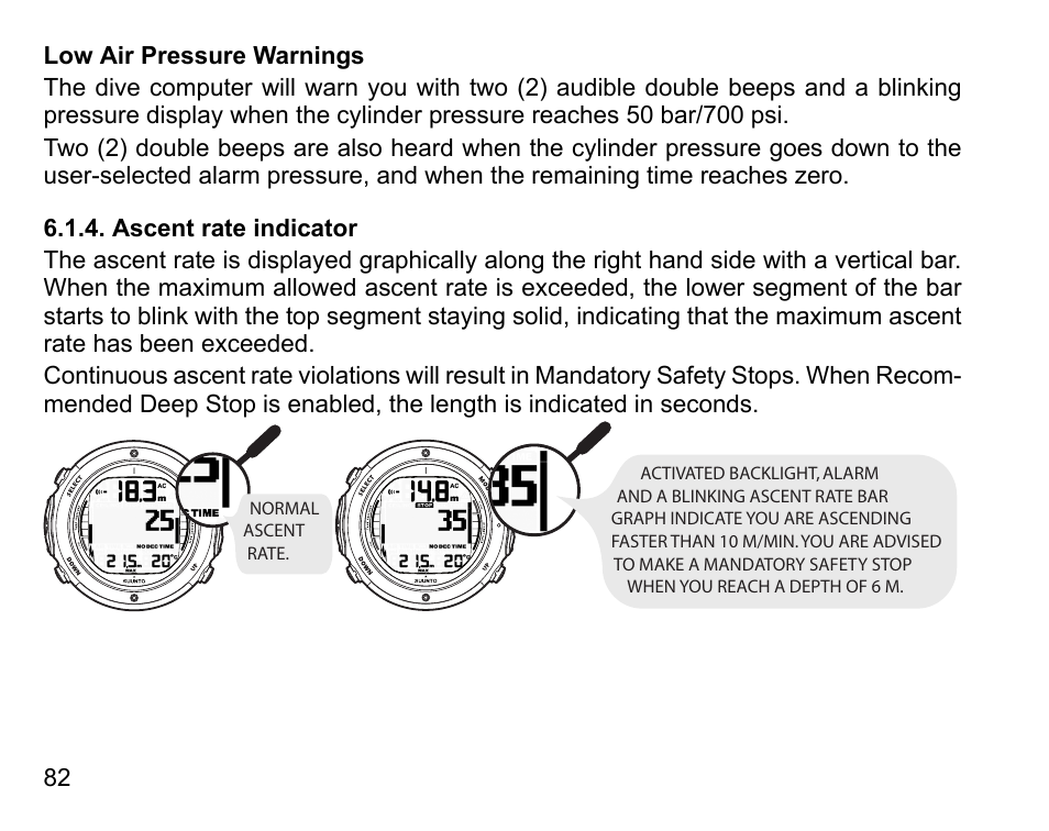 Ascent rate indicator | SUUNTO D6I User Manual | Page 81 / 135