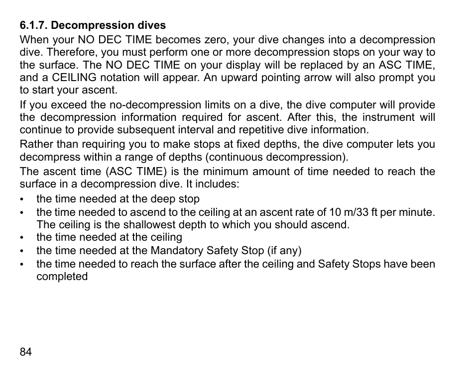 Decompression dives | SUUNTO D6I User Manual | Page 83 / 135