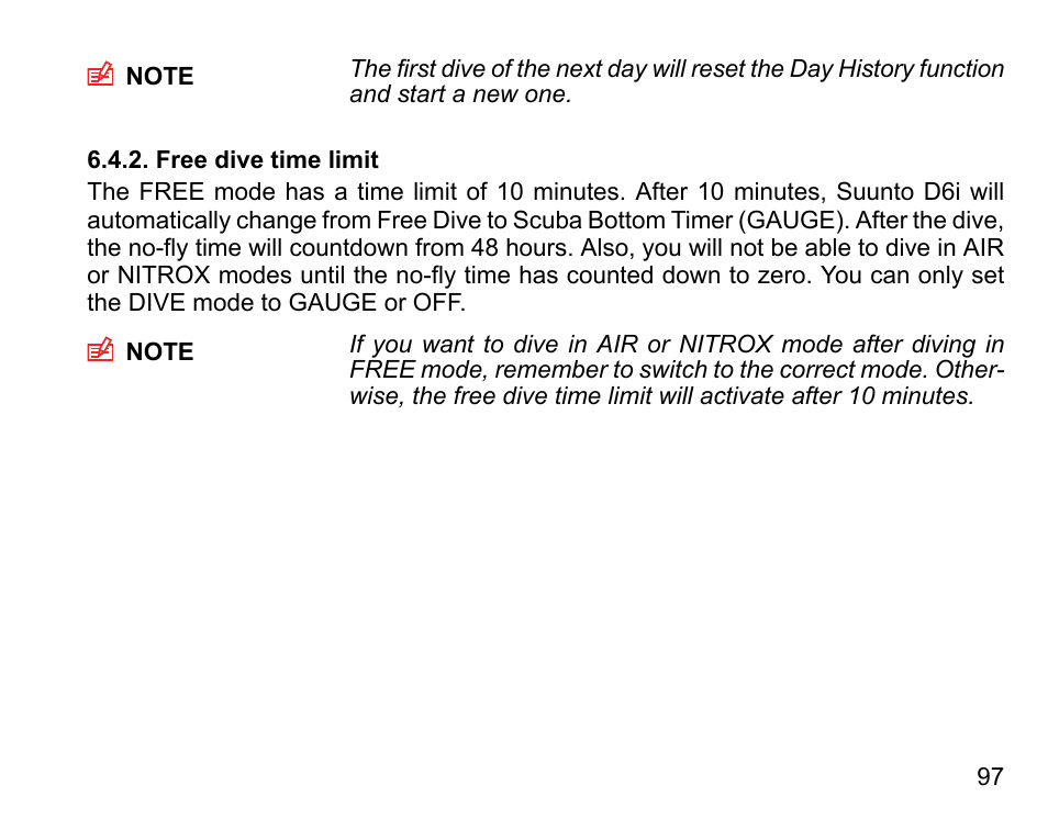 Free dive time limit | SUUNTO D6I User Manual | Page 96 / 135