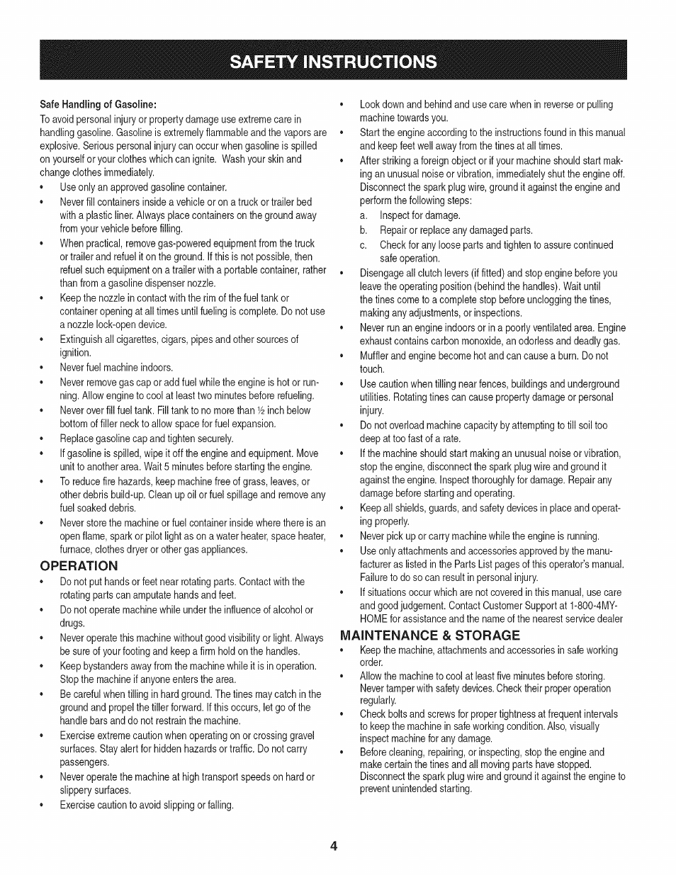 Operation, Maintenance & storage, Safety instruction | Craftsman 247.29931 User Manual | Page 4 / 64