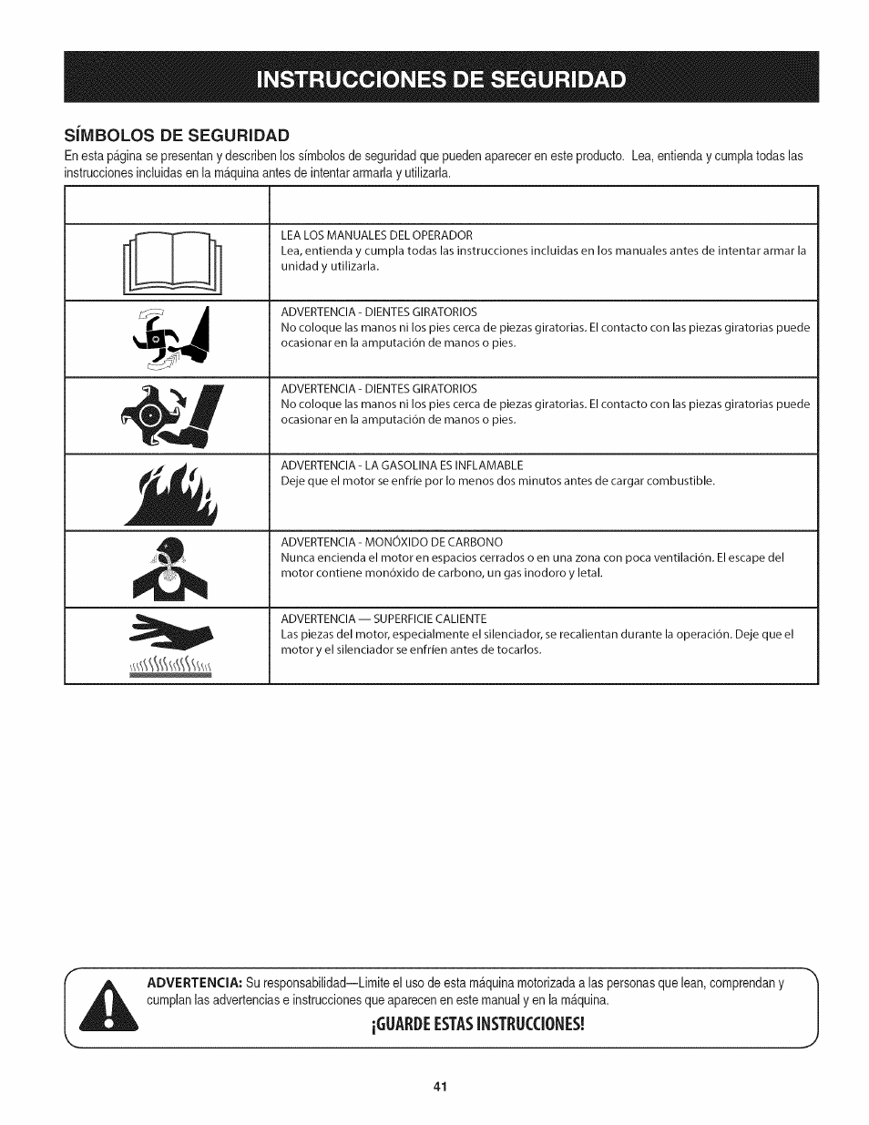 Guarde estas instrucciones, Instrucciones de seguridad | Craftsman 247.29931 User Manual | Page 41 / 64