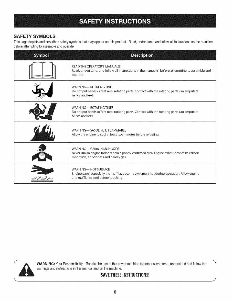 Save these instruaions | Craftsman 247.29931 User Manual | Page 6 / 64