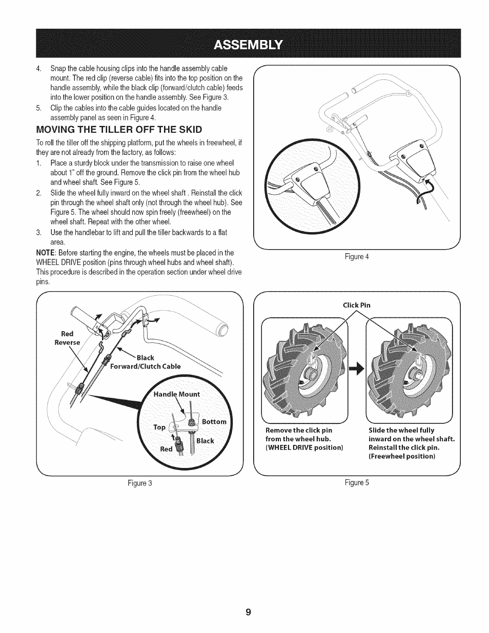 Moving the tiller off the skid, Assembly | Craftsman 247.29931 User Manual | Page 9 / 64