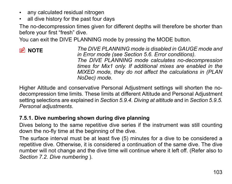 Dive numbering shown during dive planning | SUUNTO D9tx User Manual | Page 102 / 135