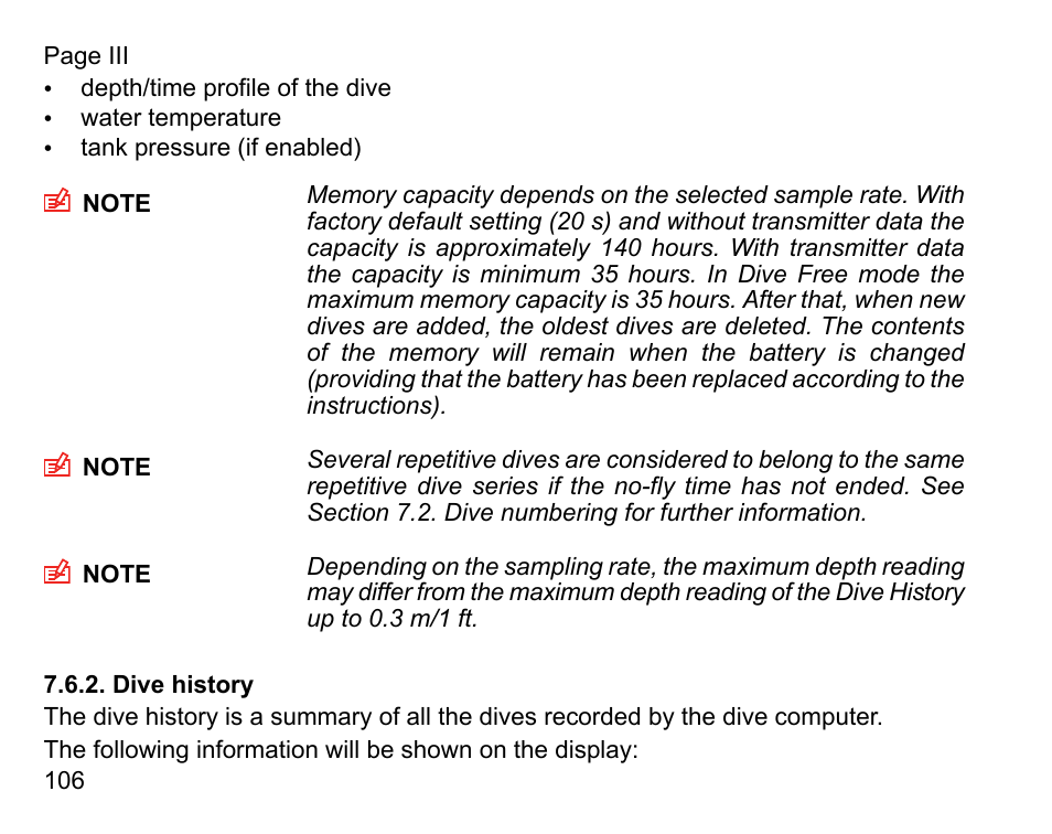 Dive history | SUUNTO D9tx User Manual | Page 105 / 135