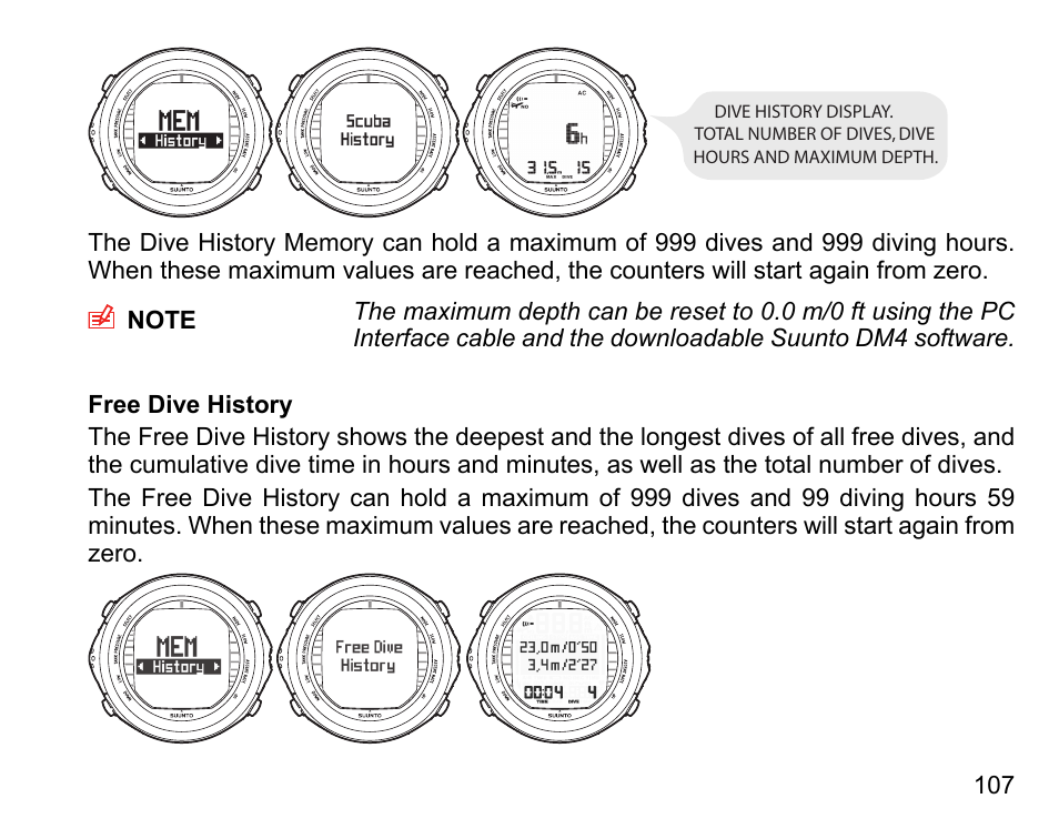 Free dive history | SUUNTO D9tx User Manual | Page 106 / 135