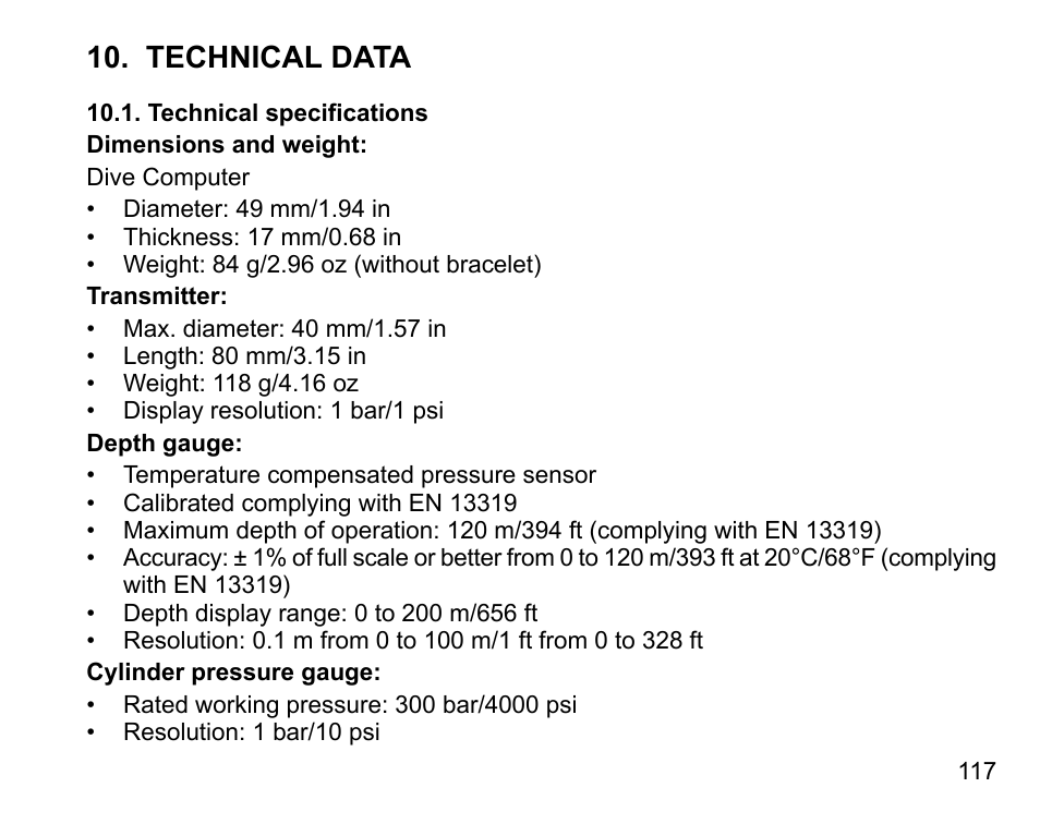 Technical data, Technical specifications | SUUNTO D9tx User Manual | Page 116 / 135