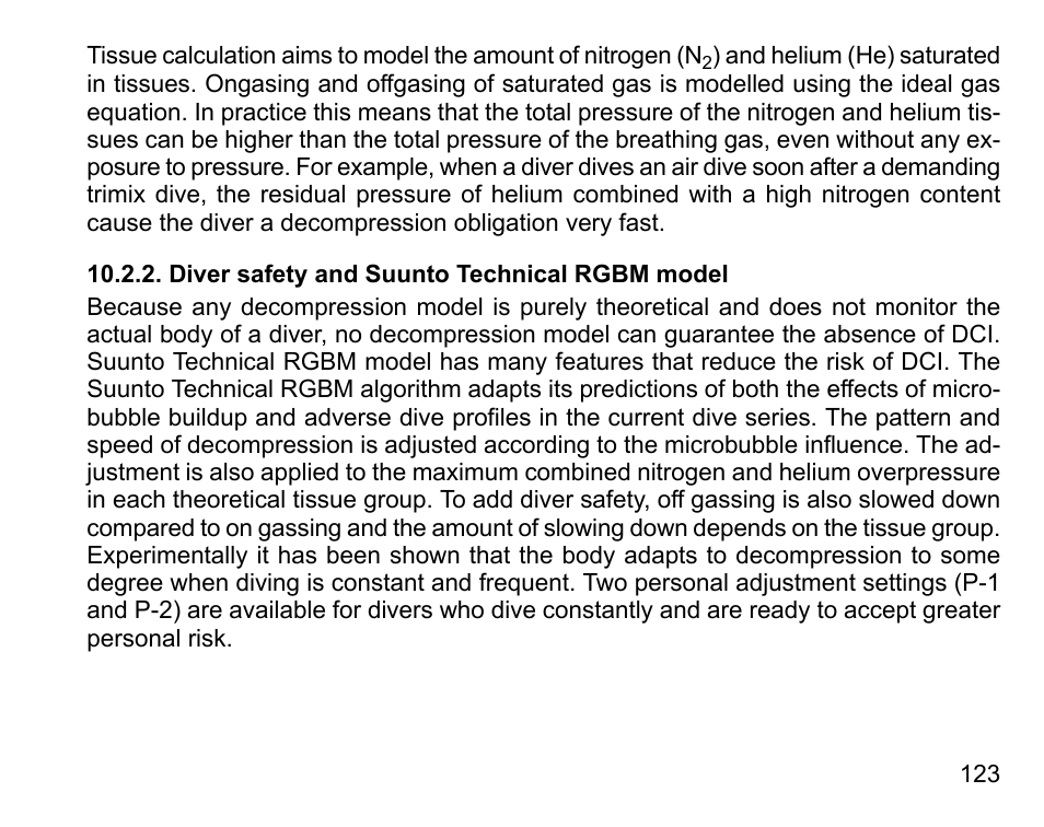 Diver safety and suunto technical rgbm model | SUUNTO D9tx User Manual | Page 122 / 135