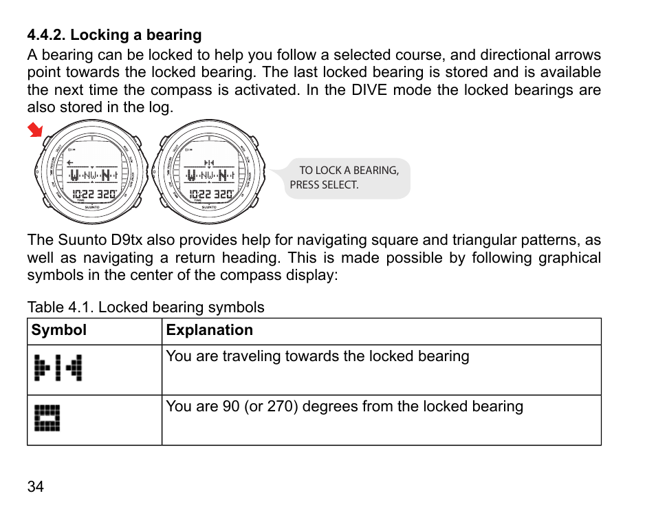 Locking a bearing | SUUNTO D9tx User Manual | Page 33 / 135