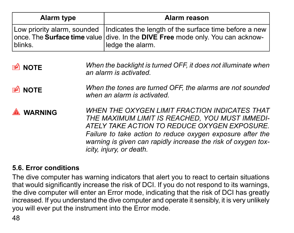 Error conditions | SUUNTO D9tx User Manual | Page 47 / 135