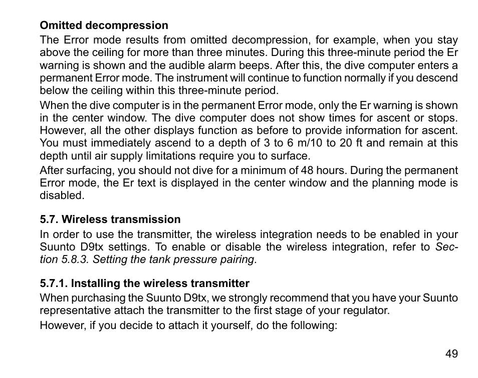 Wireless transmission, Installing the wireless transmitter | SUUNTO D9tx User Manual | Page 48 / 135