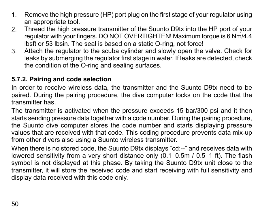 Pairing and code selection | SUUNTO D9tx User Manual | Page 49 / 135