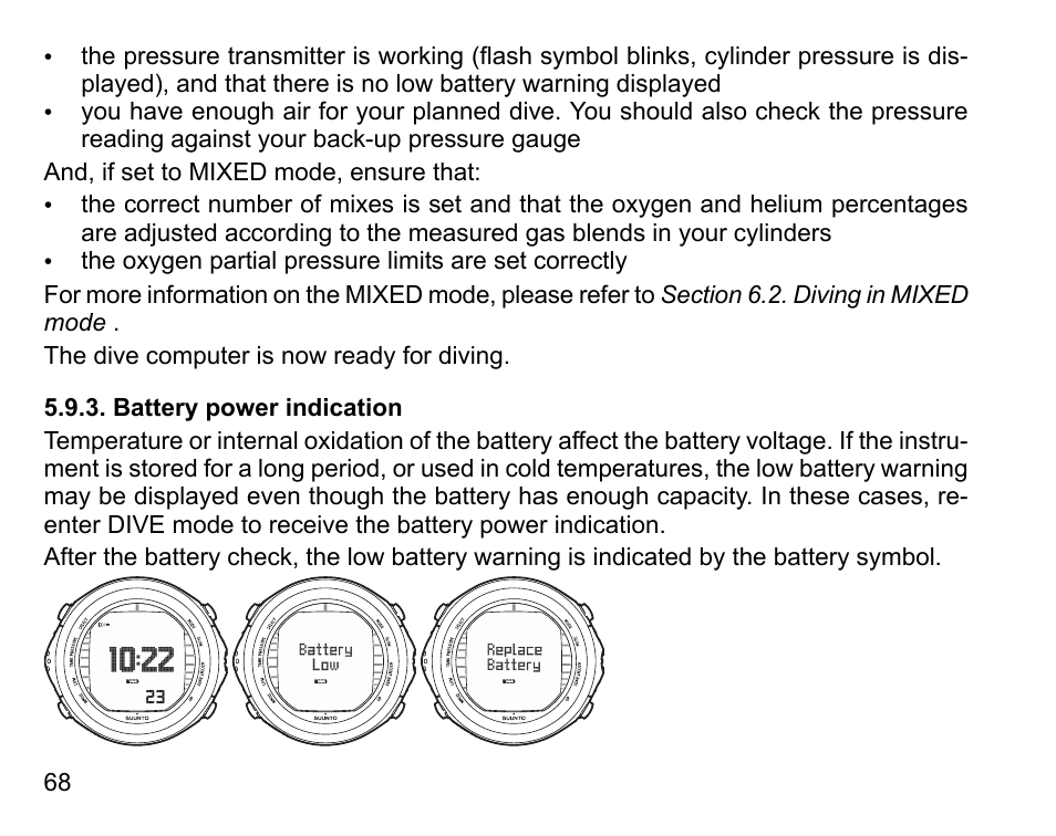 Battery power indication | SUUNTO D9tx User Manual | Page 67 / 135