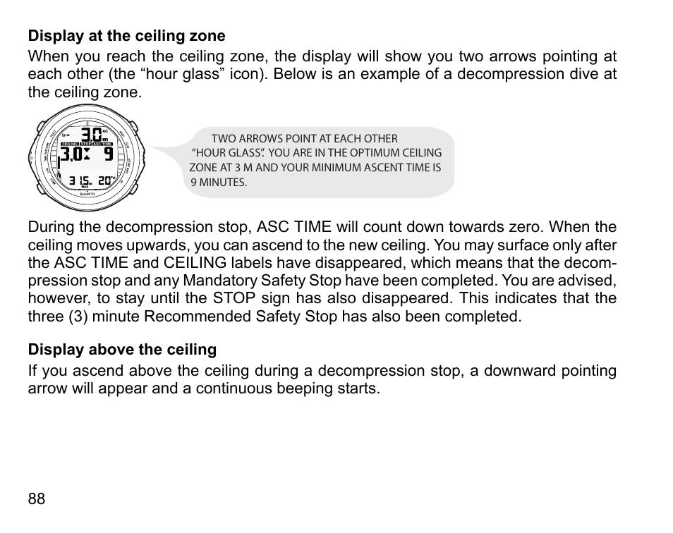 Display at the ceiling zone, Display above the ceiling | SUUNTO D9tx User Manual | Page 87 / 135