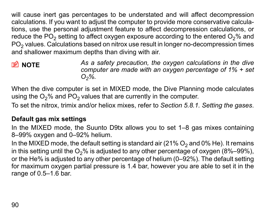 Default gas mix settings | SUUNTO D9tx User Manual | Page 89 / 135