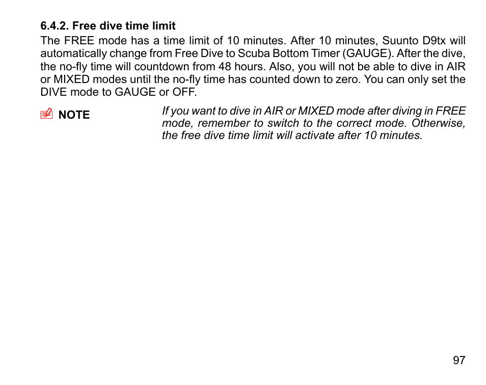 Free dive time limit | SUUNTO D9tx User Manual | Page 96 / 135