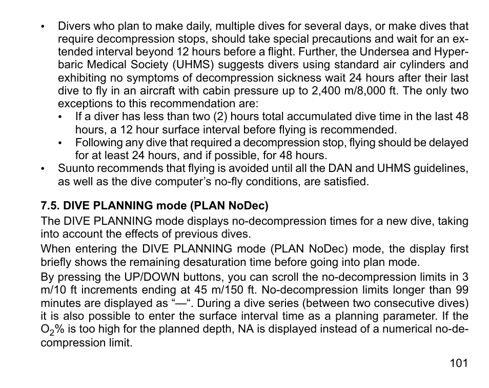 Dive planning mode (plan nodec) | SUUNTO DX User Manual | Page 100 / 134