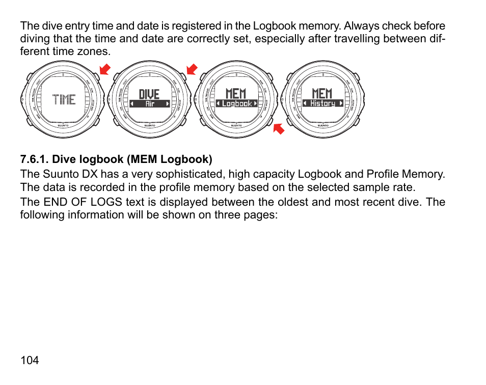 Dive logbook (mem logbook) | SUUNTO DX User Manual | Page 103 / 134