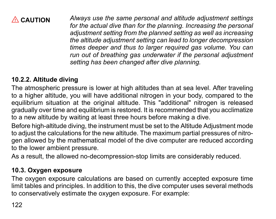 Altitude diving, Oxygen exposure | SUUNTO DX User Manual | Page 121 / 134