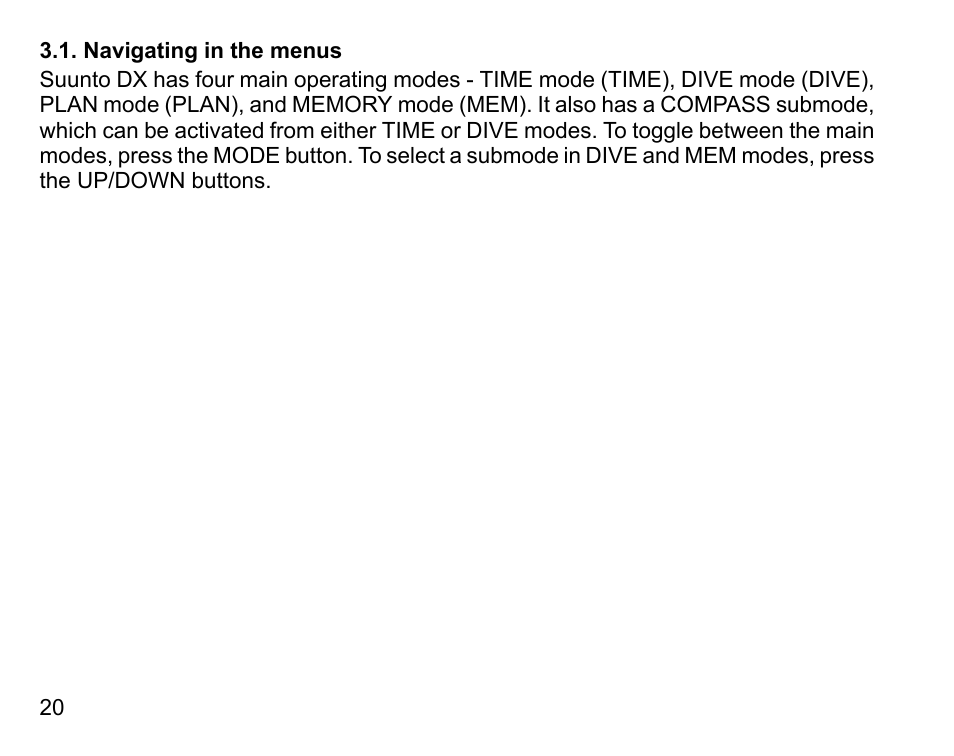 Navigating in the menus | SUUNTO DX User Manual | Page 19 / 134