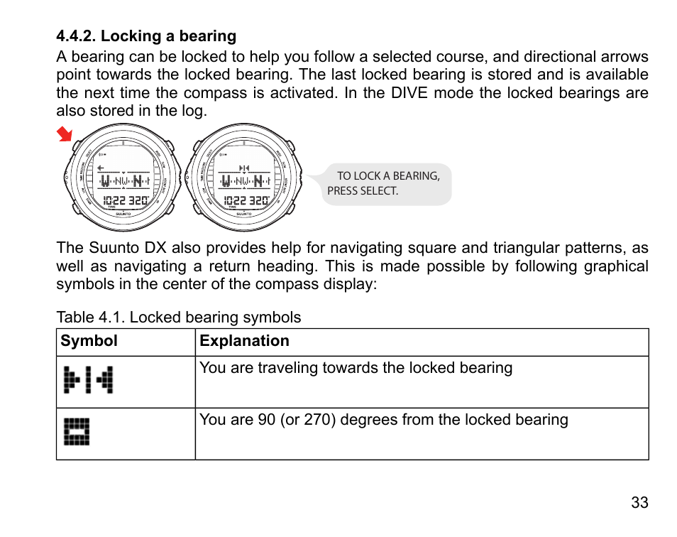 Locking a bearing | SUUNTO DX User Manual | Page 32 / 134