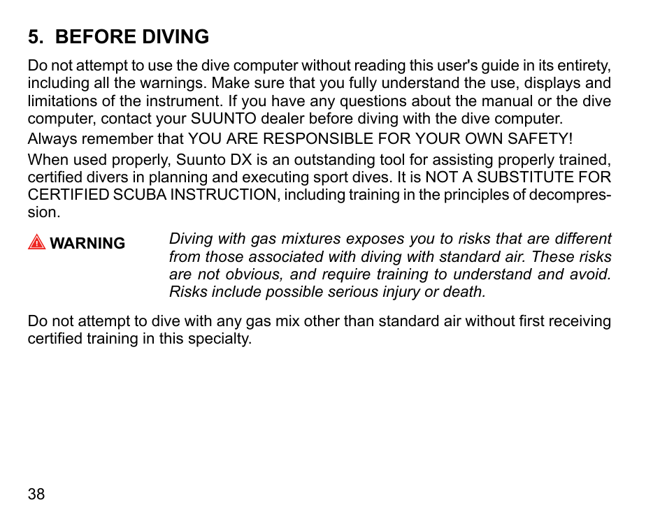 Before diving | SUUNTO DX User Manual | Page 37 / 134