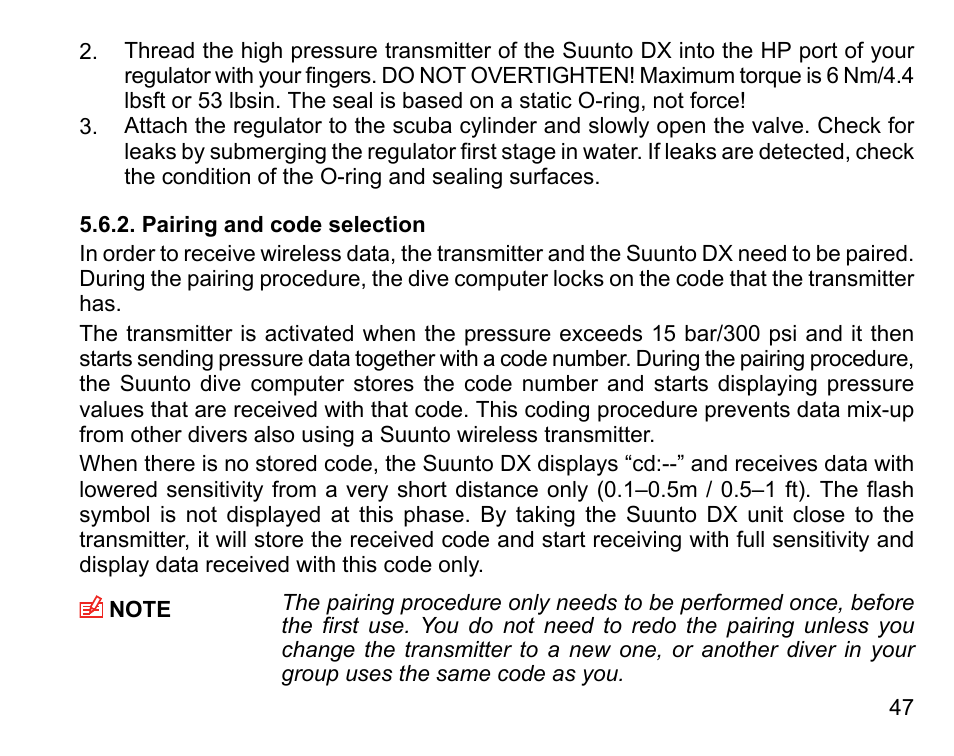 Pairing and code selection | SUUNTO DX User Manual | Page 46 / 134