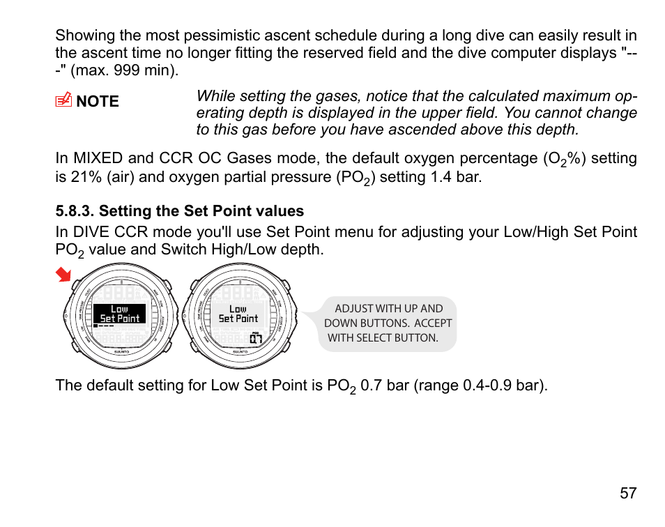 Setting the set point values | SUUNTO DX User Manual | Page 56 / 134