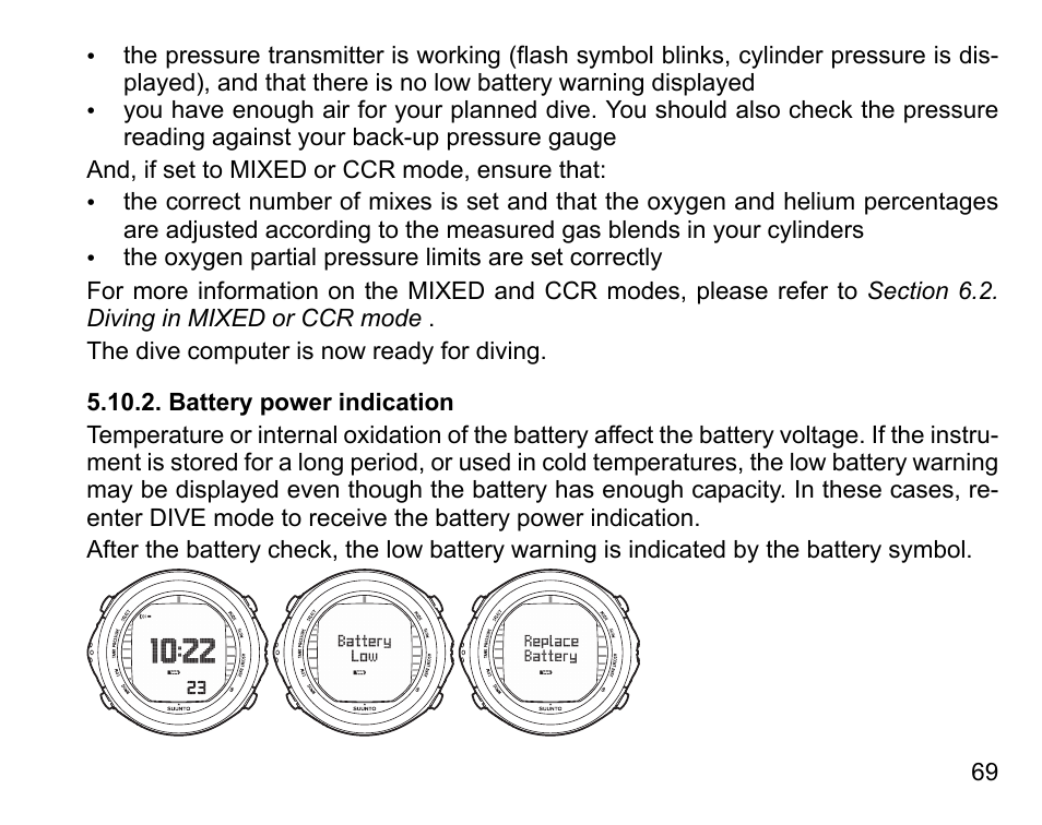 Battery power indication | SUUNTO DX User Manual | Page 68 / 134