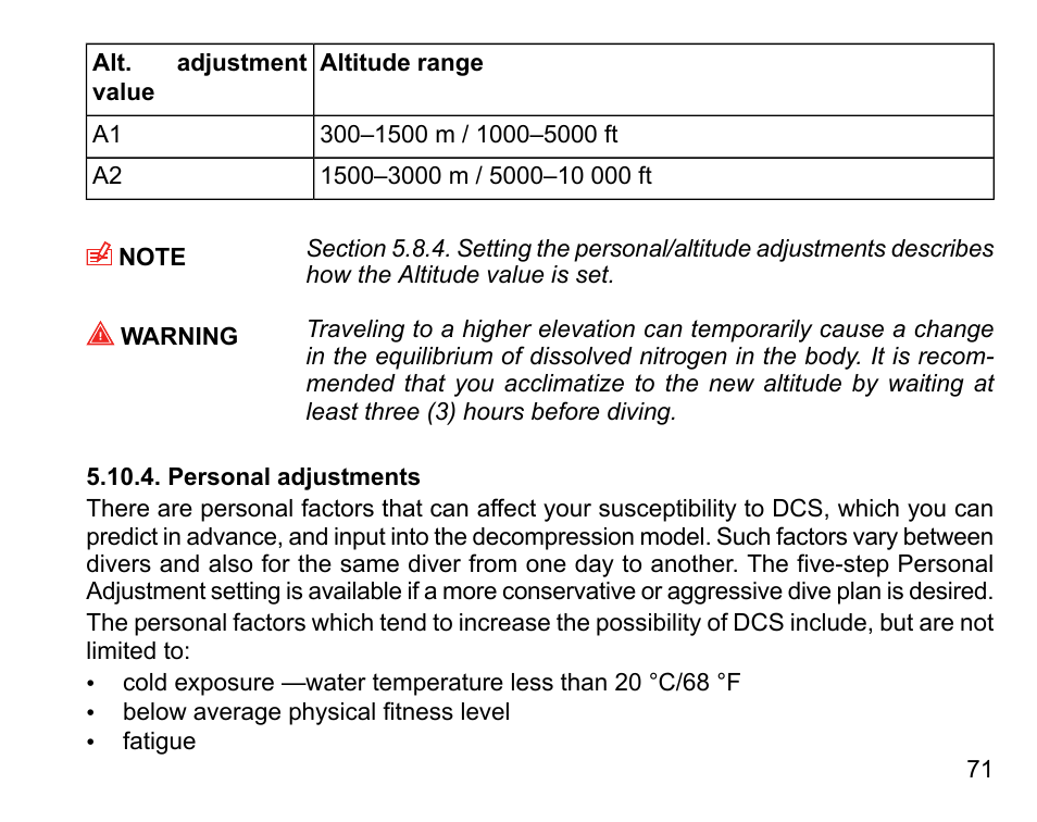 Personal adjustments | SUUNTO DX User Manual | Page 70 / 134