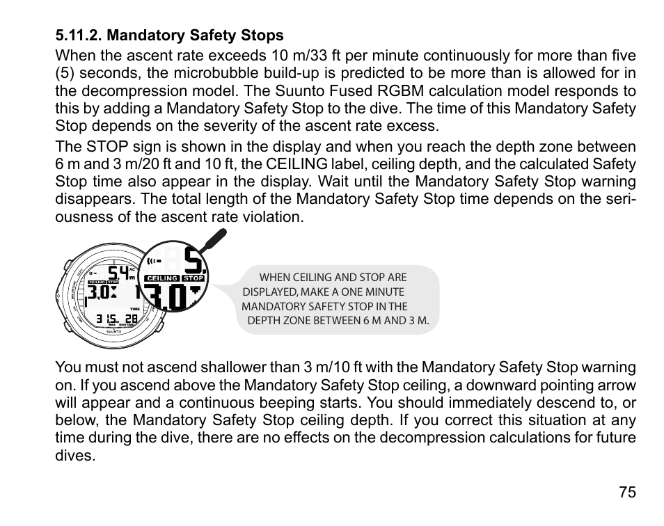 Mandatory safety stops | SUUNTO DX User Manual | Page 74 / 134