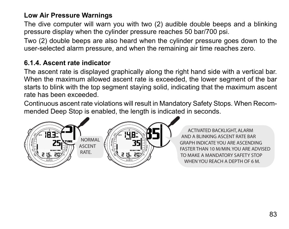 Ascent rate indicator | SUUNTO DX User Manual | Page 82 / 134