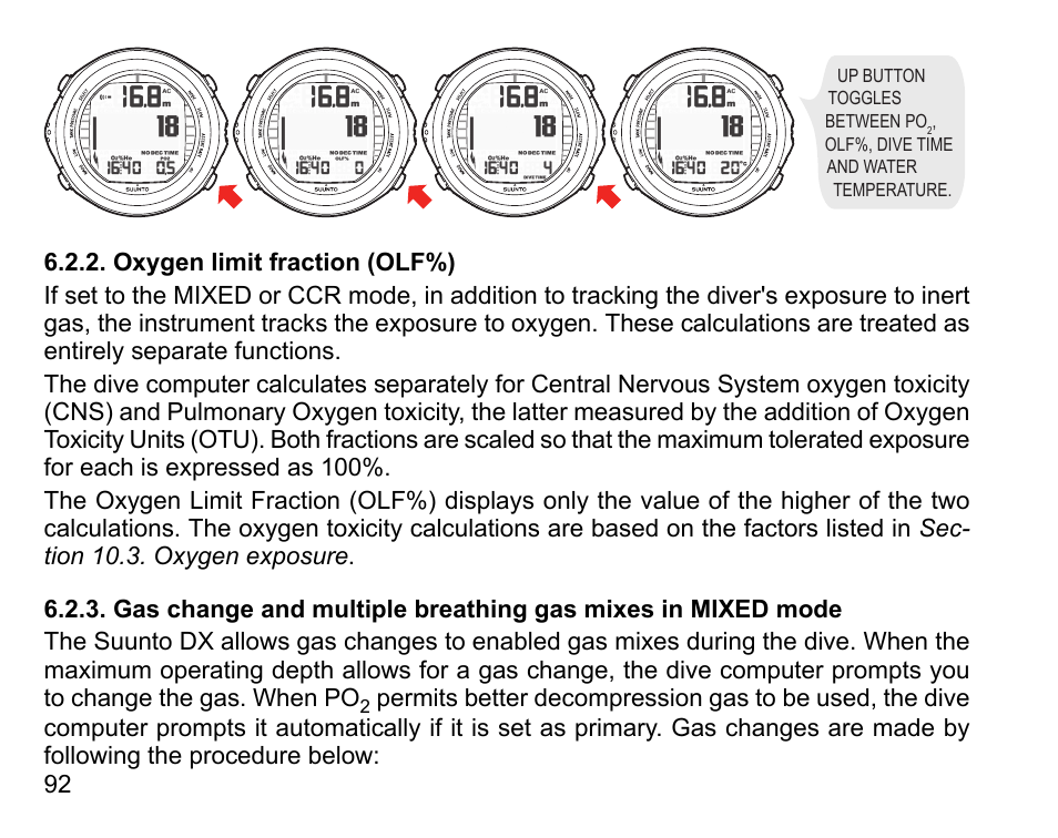 Oxygen limit fraction (olf%) | SUUNTO DX User Manual | Page 91 / 134