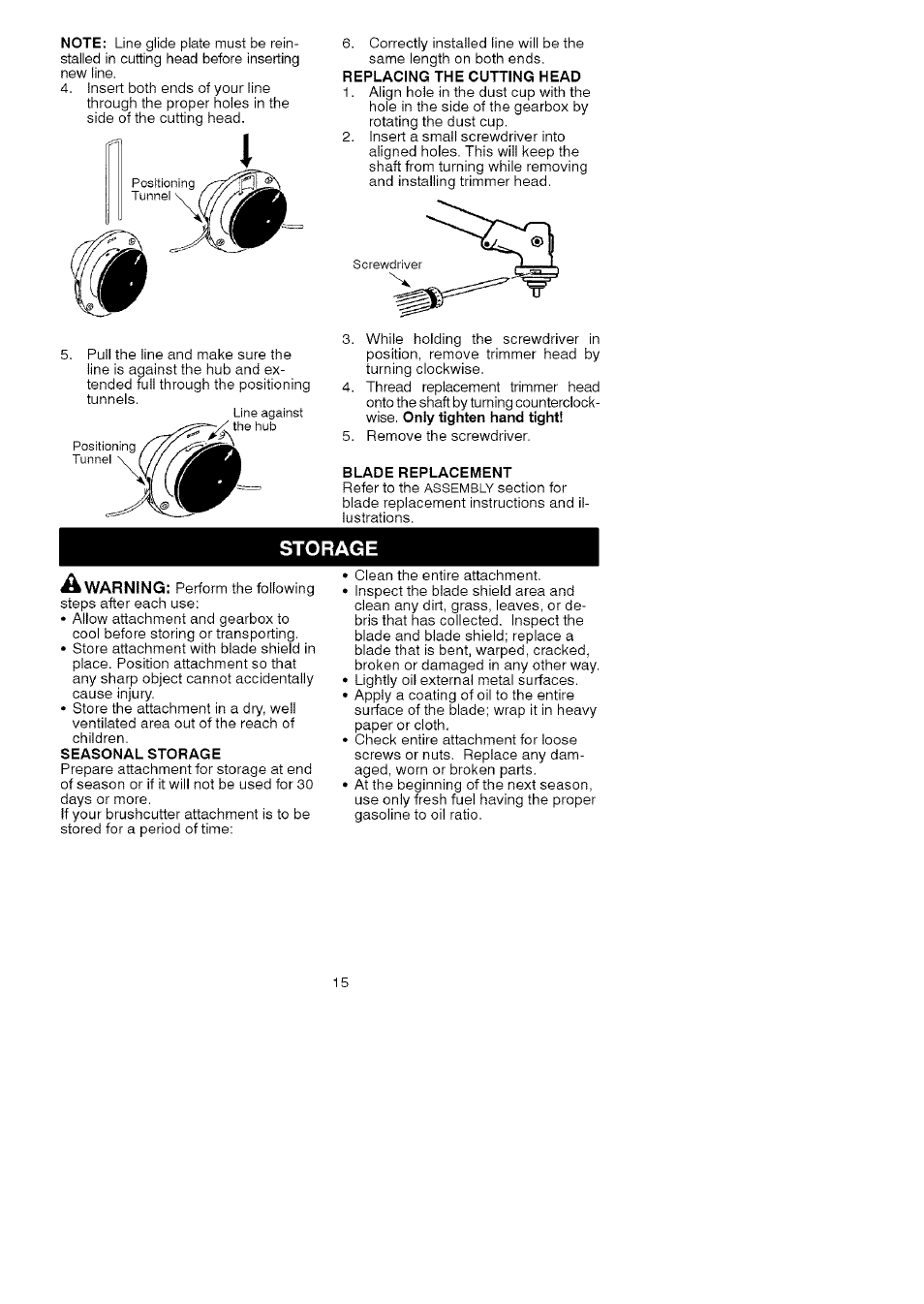 Storage | Craftsman 358.792443 User Manual | Page 15 / 31