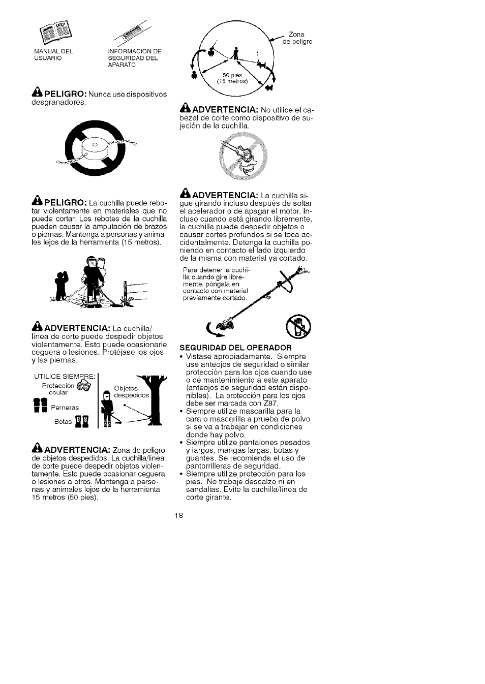 Seguridad del operador | Craftsman 358.792443 User Manual | Page 17 / 31