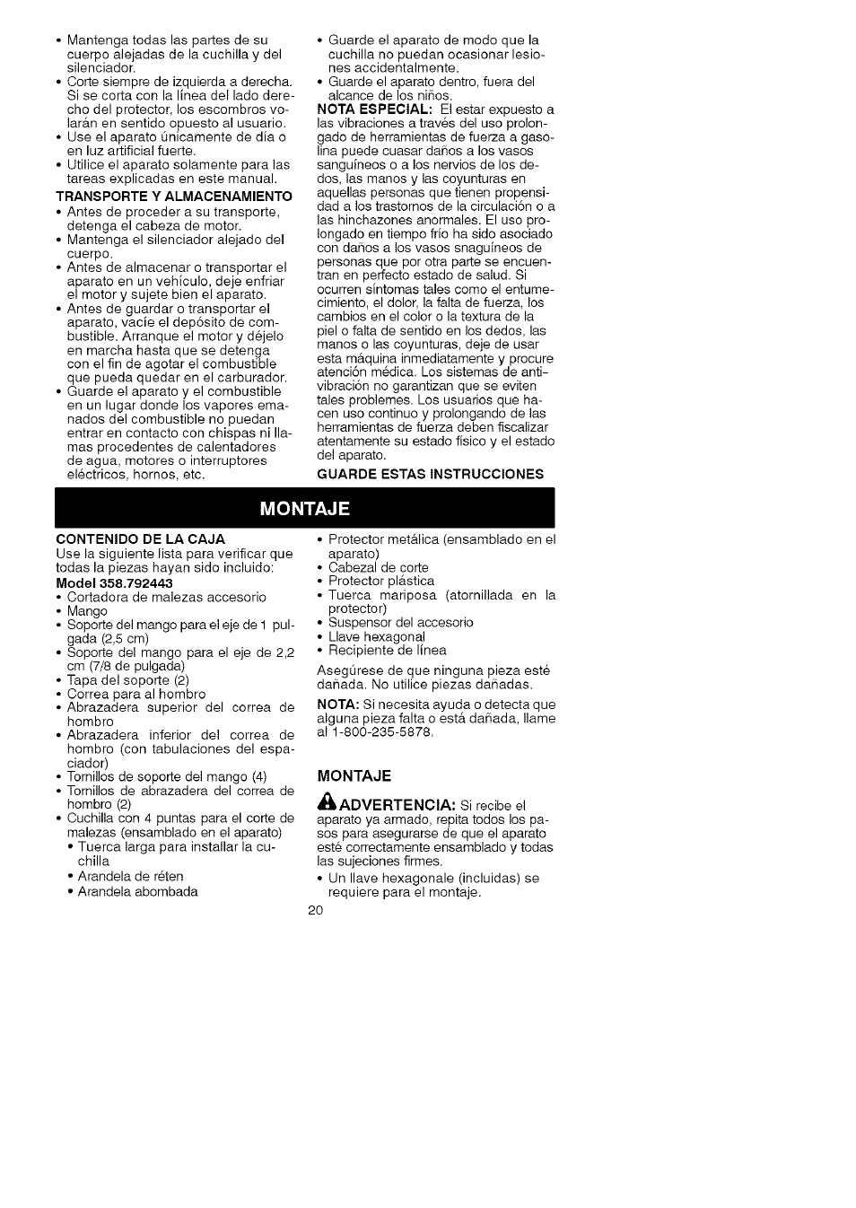 Montaje, Montaje a advertencia | Craftsman 358.792443 User Manual | Page 19 / 31